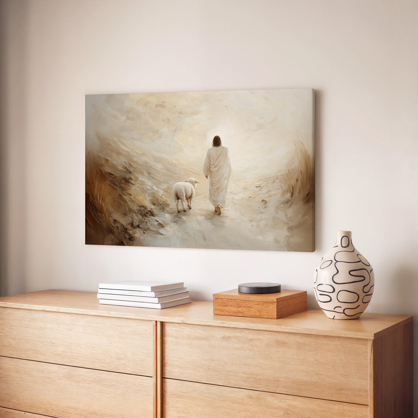 Jesus-Wandbild – Er verlässt die 99 – Leinwand