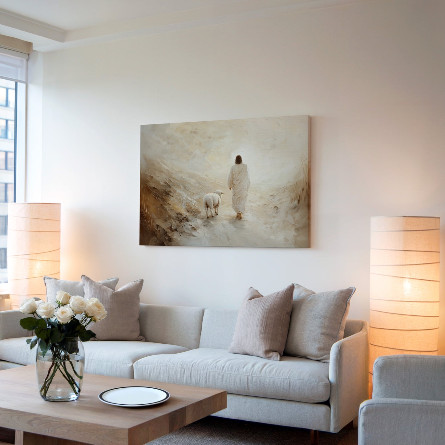 Jesus-Wandbild – Er verlässt die 99 – Leinwand