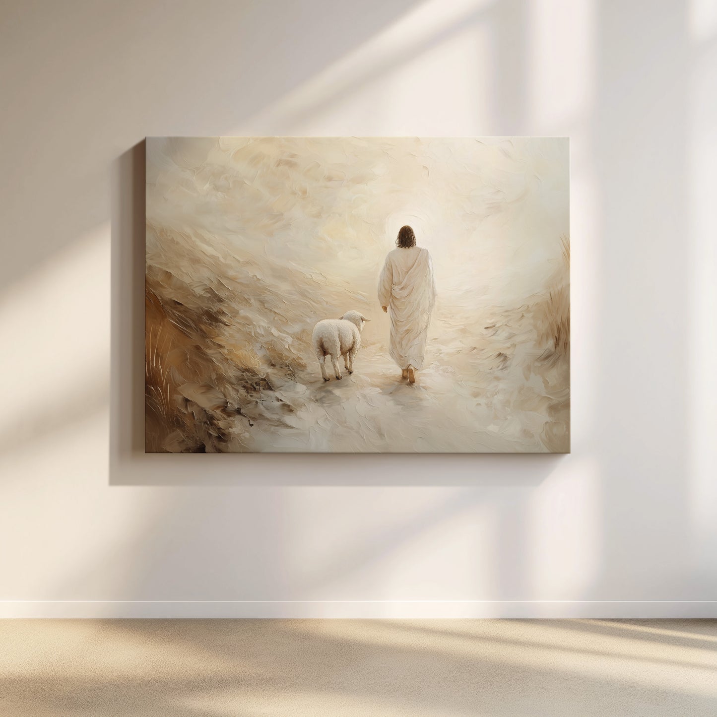 Jesus-Wandbild – Er verlässt die 99 – Leinwand