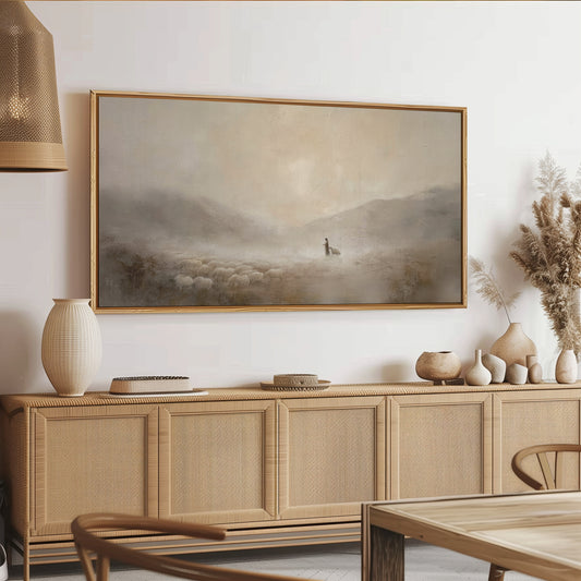 Jesus and Lost Sheep Canvas Print – Minimalist Christian Wall Art  - Float Frame Canvas