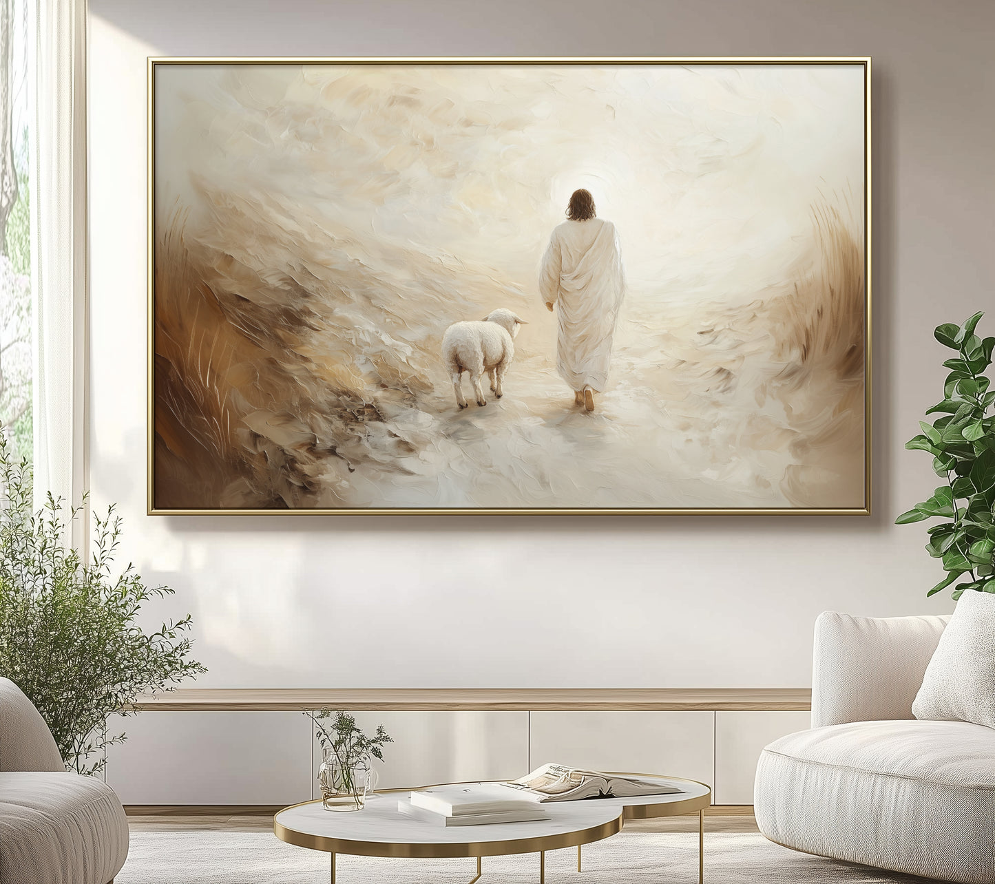 Arte mural de Jesús - Deja a los 99 - Lienzo con marco flotante