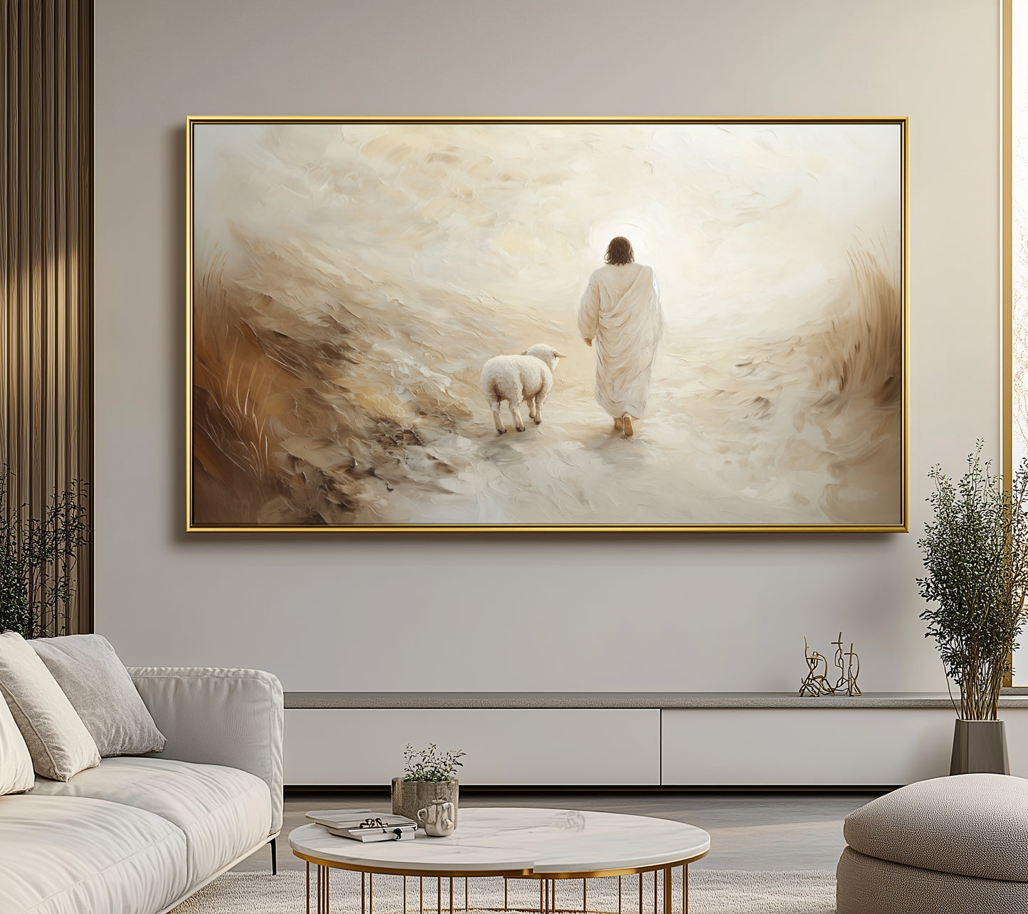 Arte mural de Jesús - Deja a los 99 - Lienzo con marco flotante