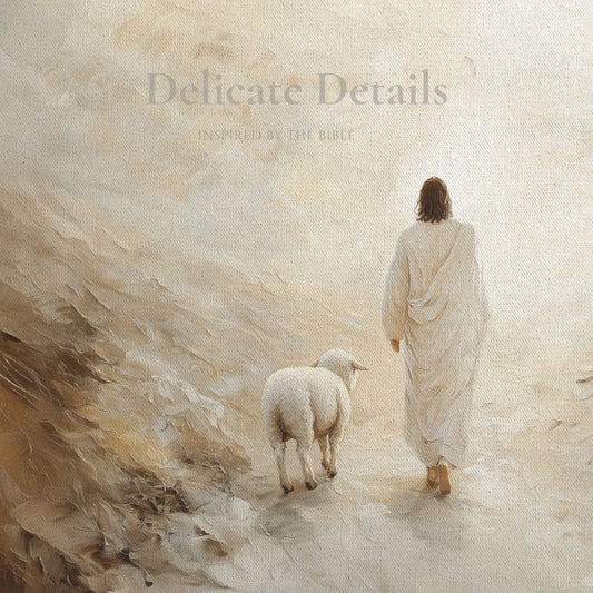 Arte mural de Jesús - Cordero Perdido - Arte mural cristiano minimalista - Lienzo con marco flotante