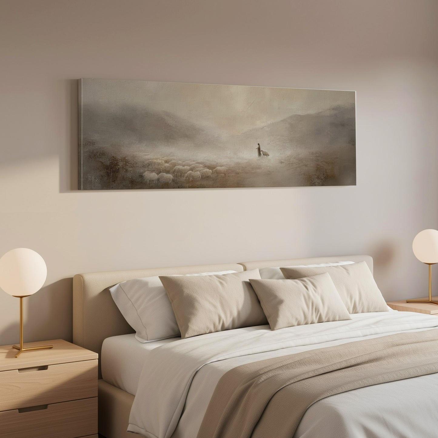 Impresión en lienzo de Jesús y la oveja perdida - Arte mural cristiano minimalista - Lienzo estirado