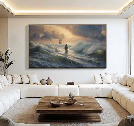 Jesus walks on water Bible Story - Stretched Canvas