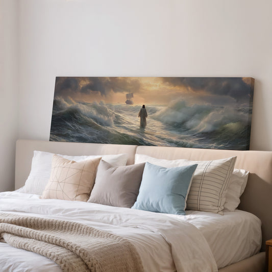 Jesus walks on water Bible Story - Stretched Canvas