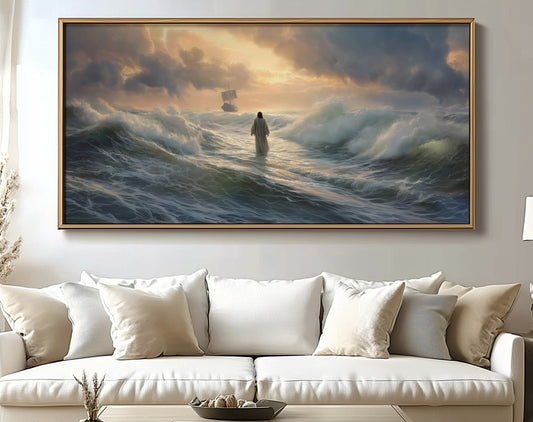 Jesus walks on water Bible Story - Float Frame Canvas