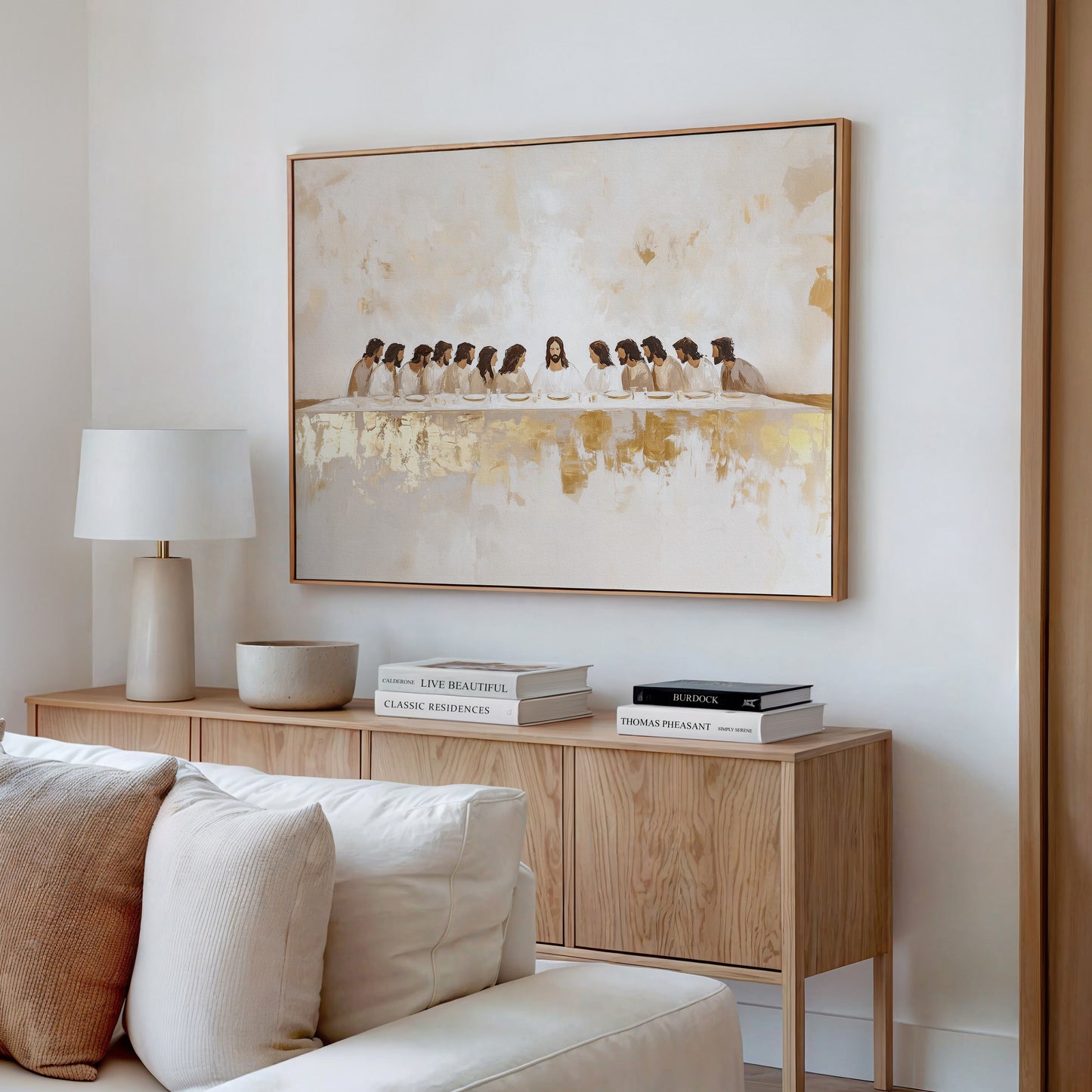 La Última Cena Abstracto Dorado - Lienzo con Marco Flotante