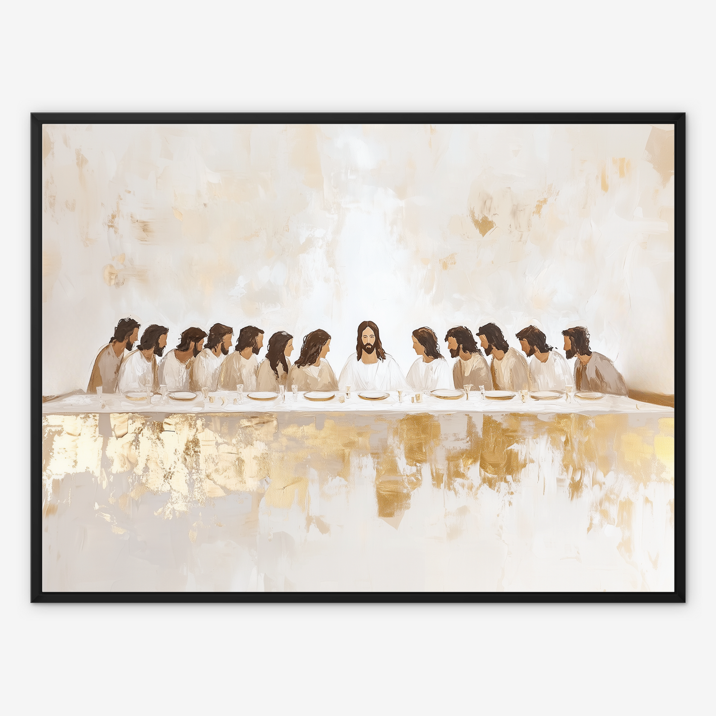 La Última Cena Abstracto Dorado - Lienzo con Marco Flotante