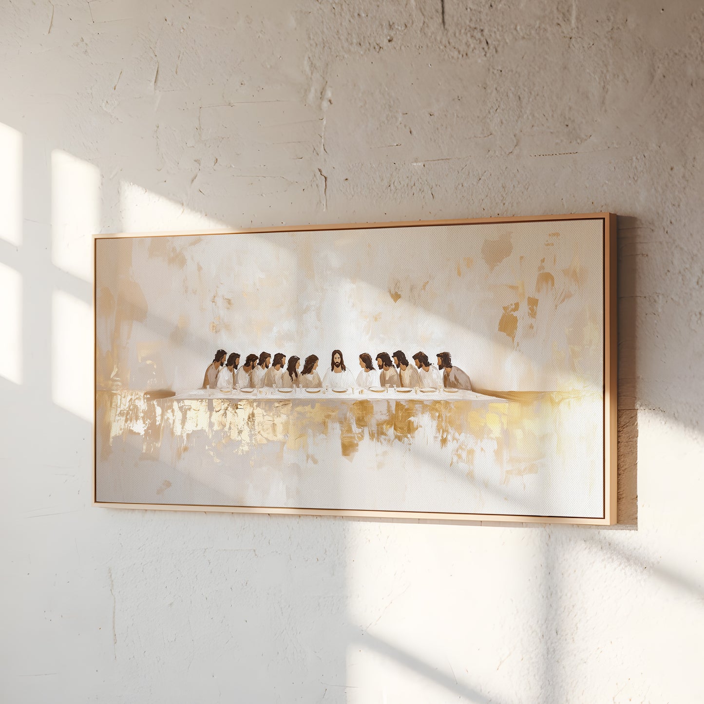 La Última Cena Abstracto Dorado - Lienzo con Marco Flotante