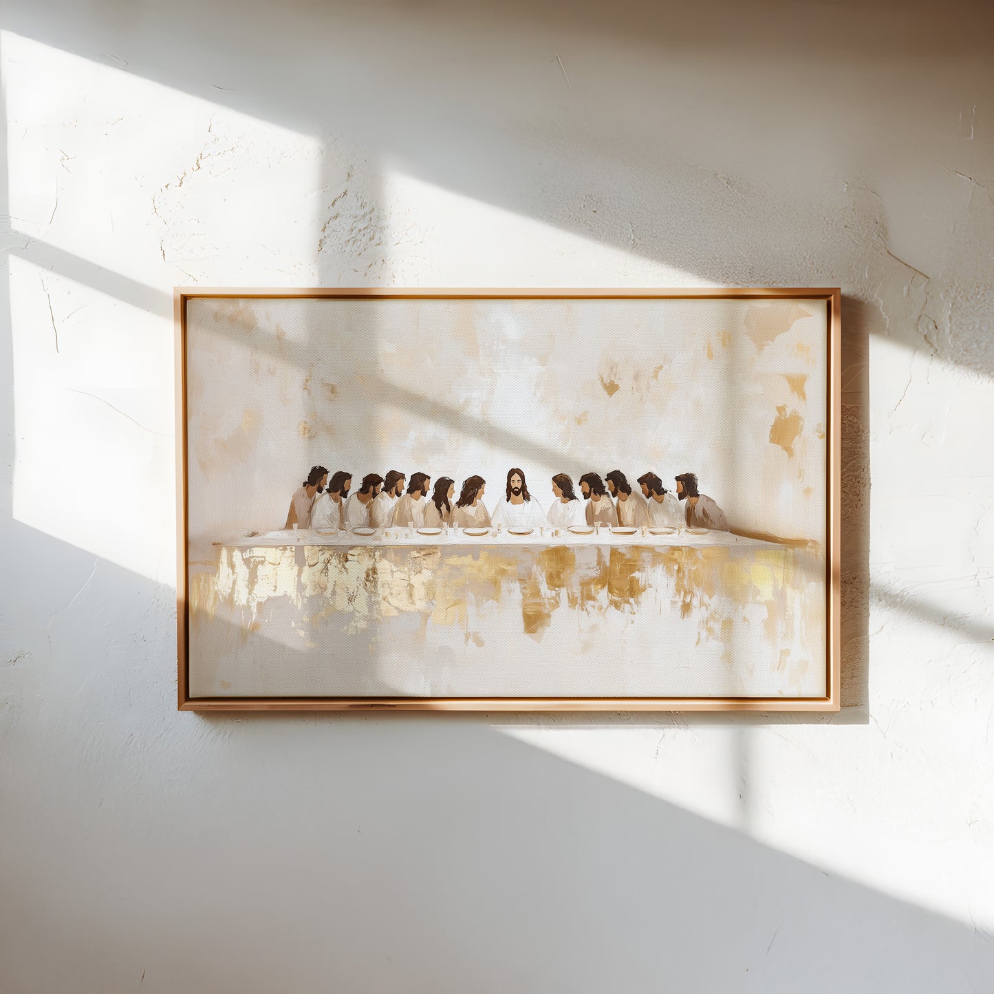 La Última Cena Abstracto Dorado - Lienzo con Marco Flotante