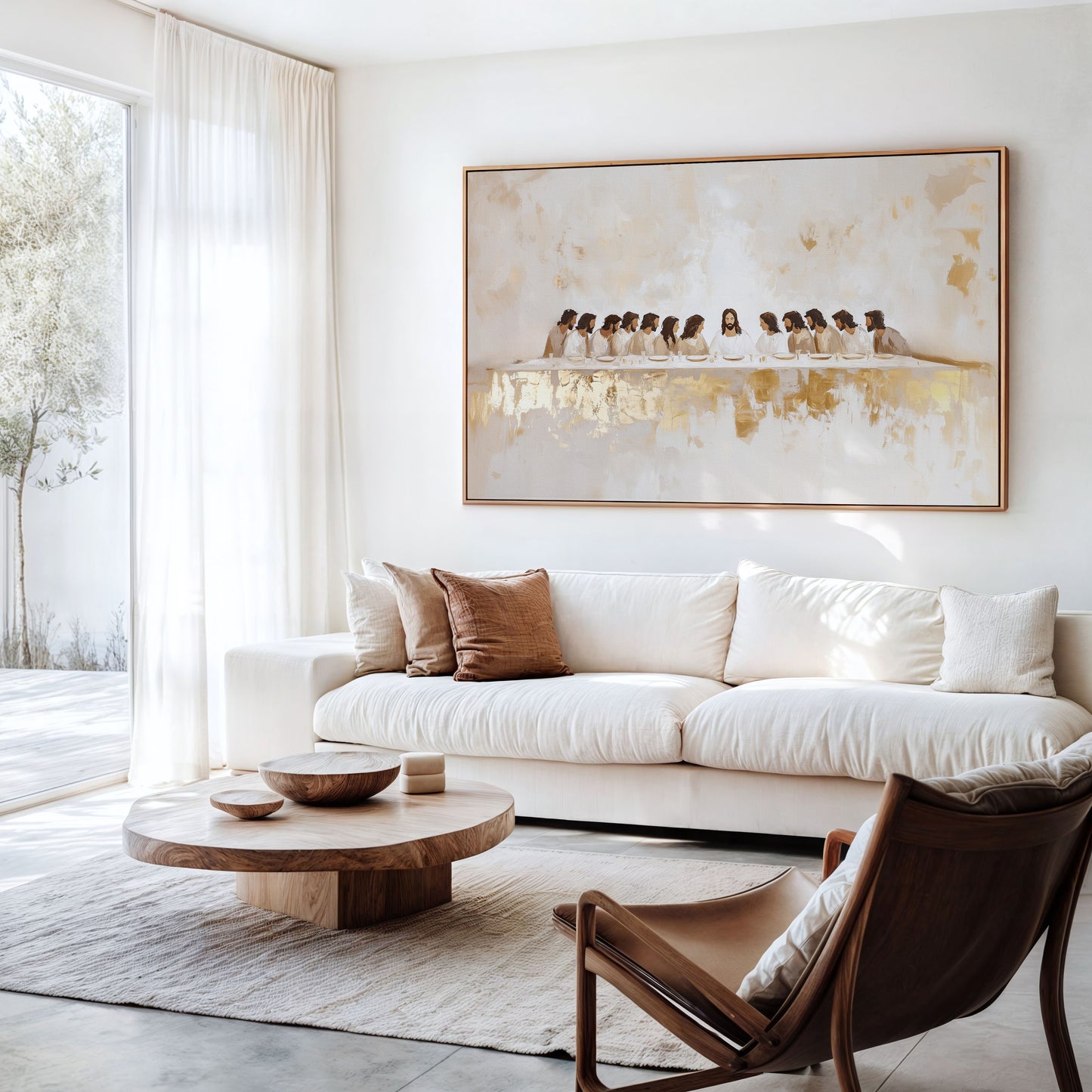 La Última Cena Abstracto Dorado - Lienzo con Marco Flotante