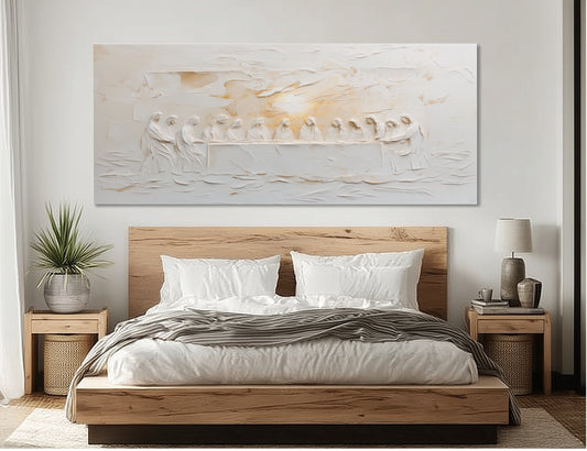 Representación escénica de La Última Cena, abstracto, beige - Lienzo estirado