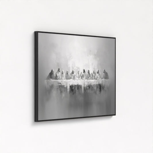 La Última Cena en blanco y negro - Lienzo con marco flotante