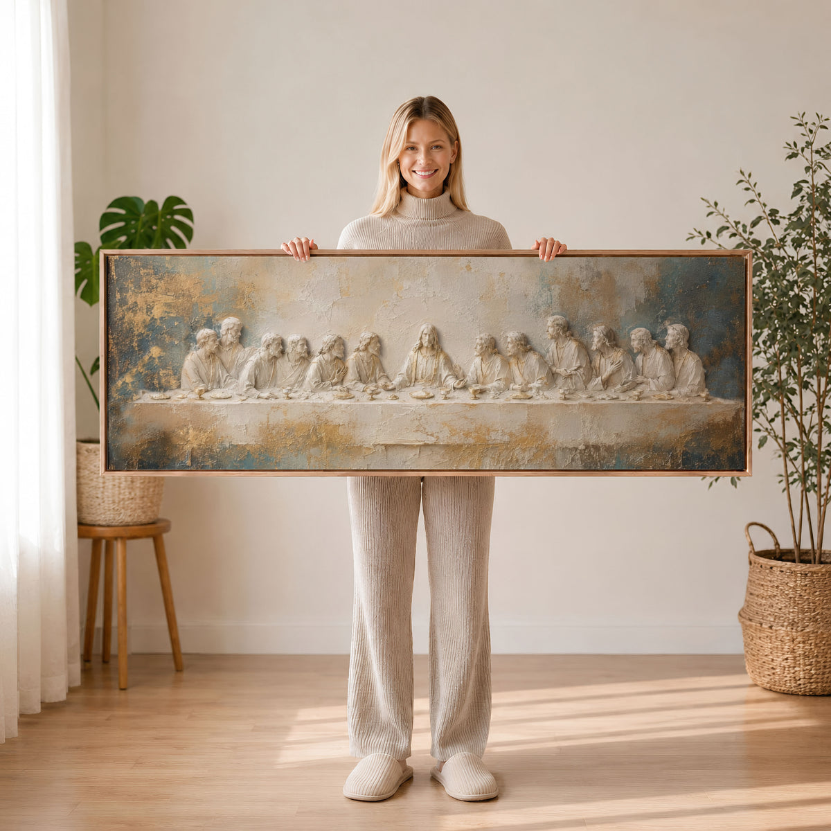 Last Supper 3D Effect Catholic art - Float Frame Canvas