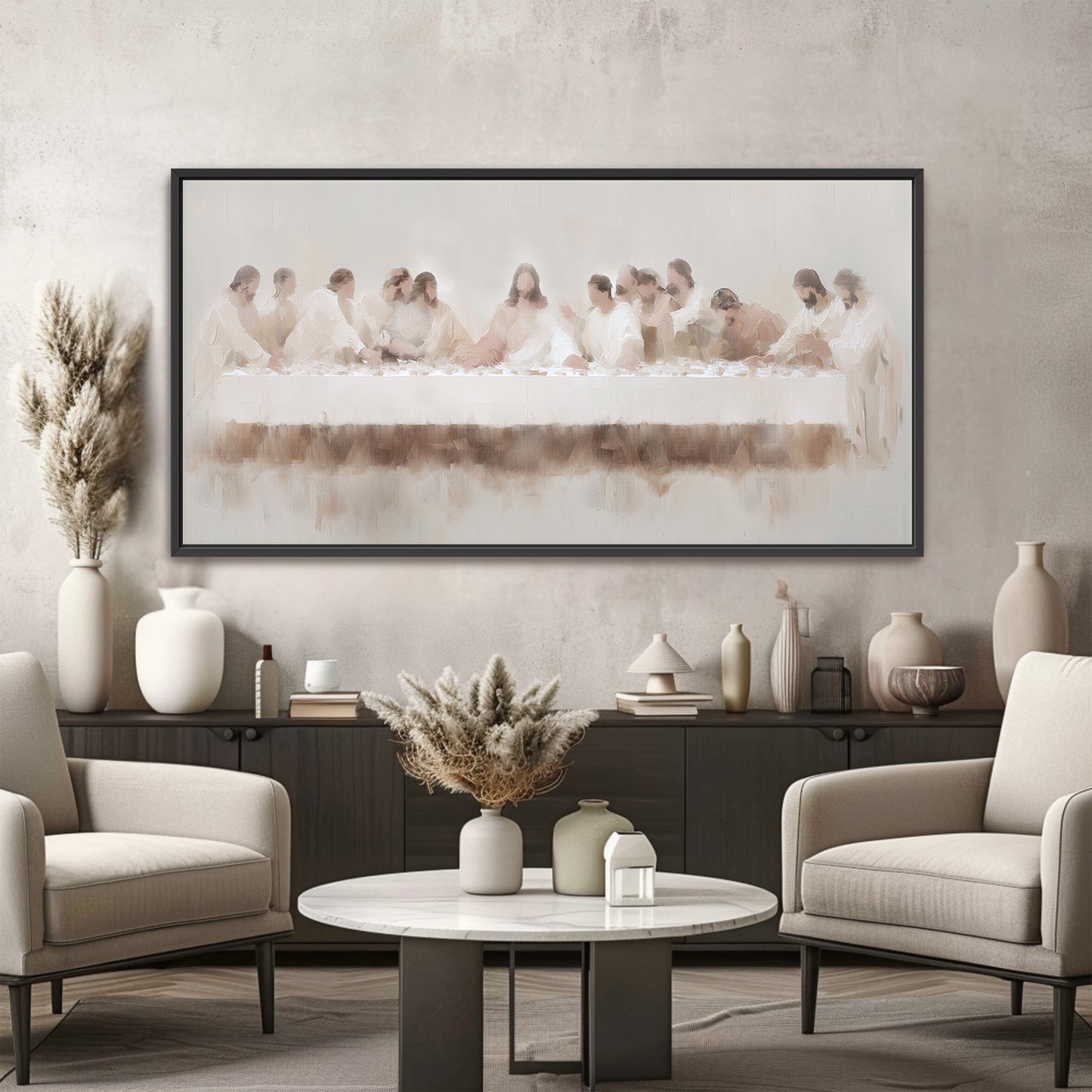 Decoración de pared de la Última Cena: pieza minimalista con marco flotante