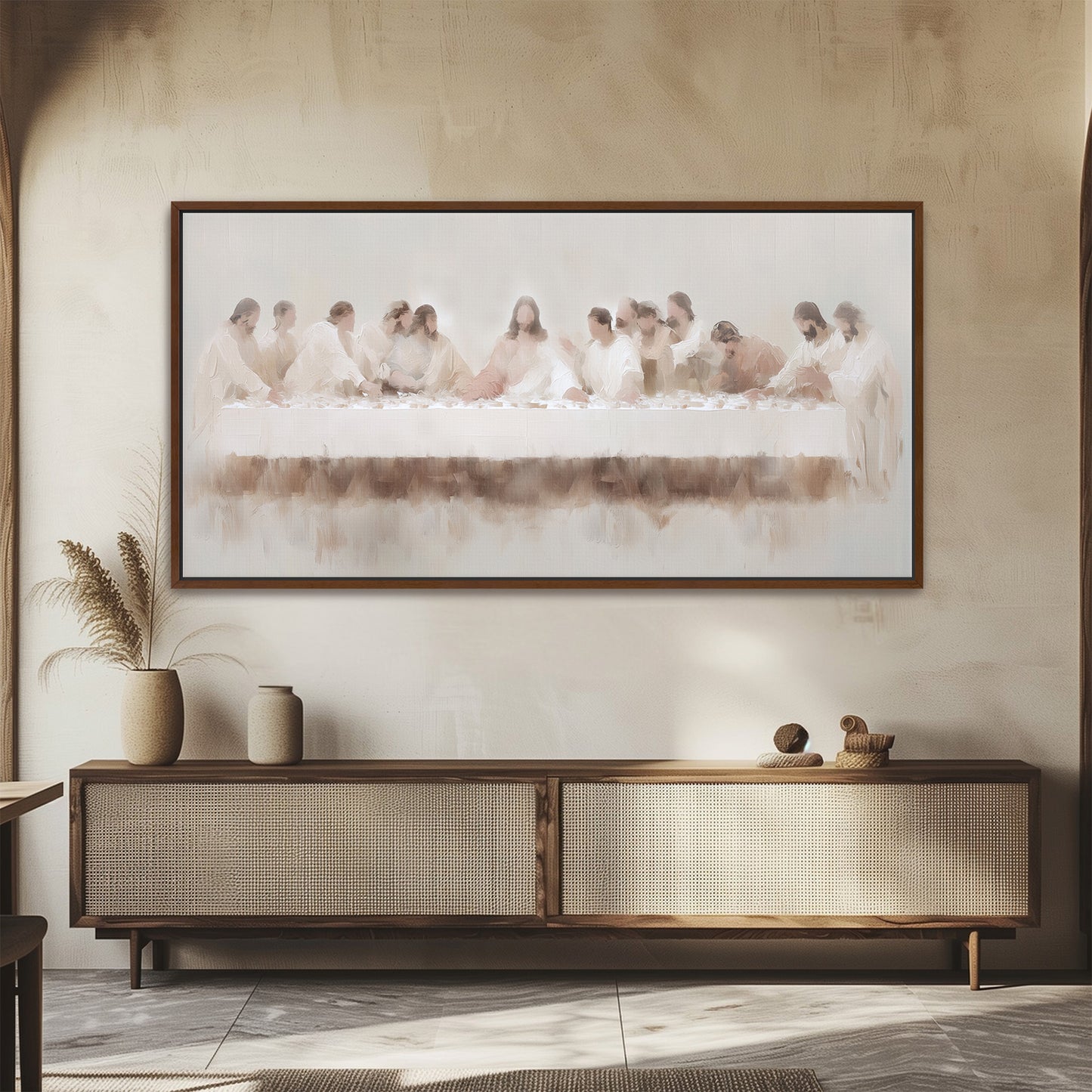 Decoración de pared de la Última Cena: pieza minimalista con marco flotante