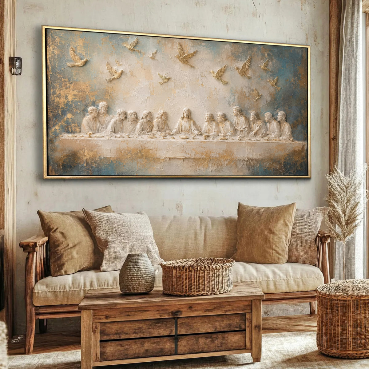 Last Supper 3D Effect Catholic art - Float Frame Canvas