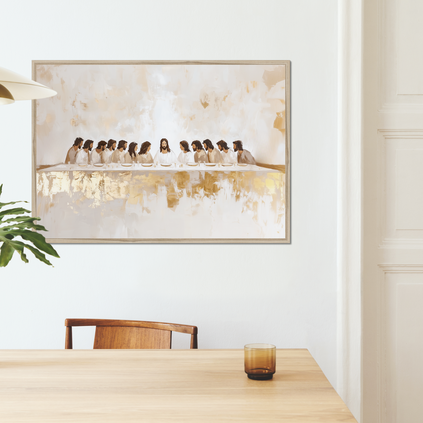 La Última Cena Abstracto Dorado - Lienzo con Marco Flotante