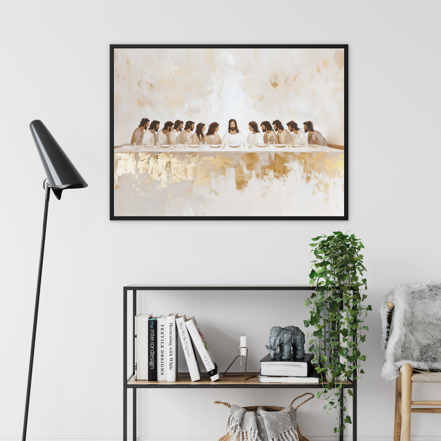 La Última Cena Abstracto Dorado - Lienzo con Marco Flotante