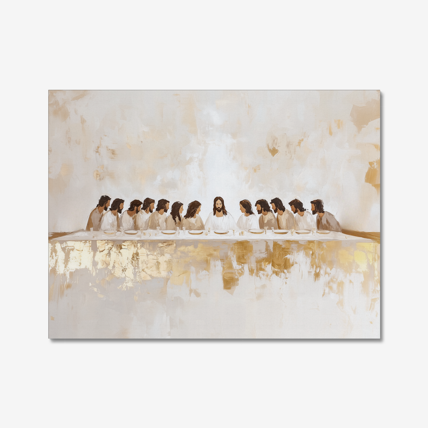La Última Cena Abstracto Dorado - Lienzo con Marco Flotante
