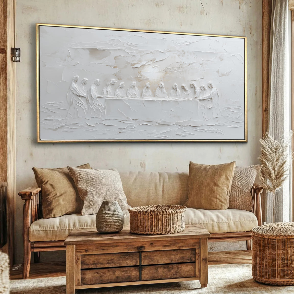The Last Supper Abstract Soft Grey  - Float Frame Canvas