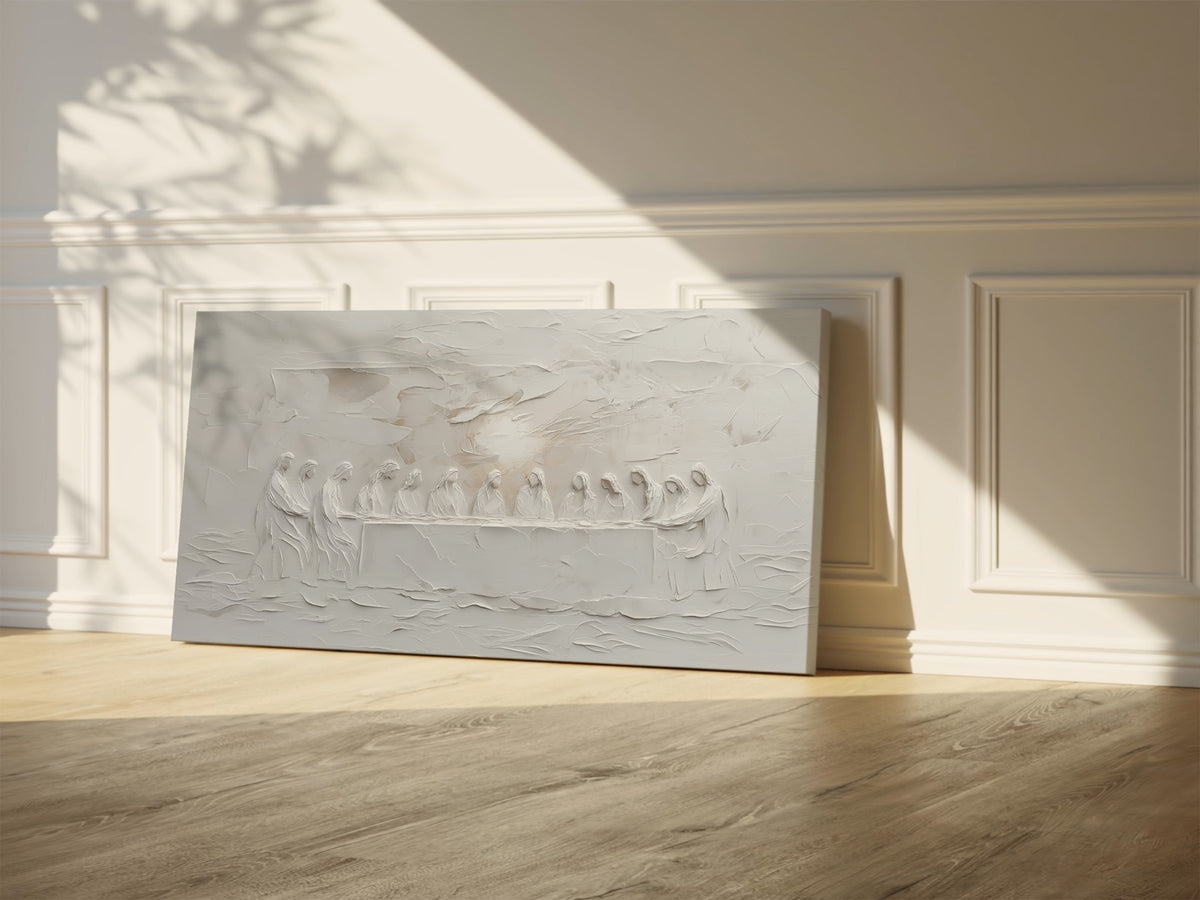 The Last Supper Abstract Soft Grey  - Float Frame Canvas