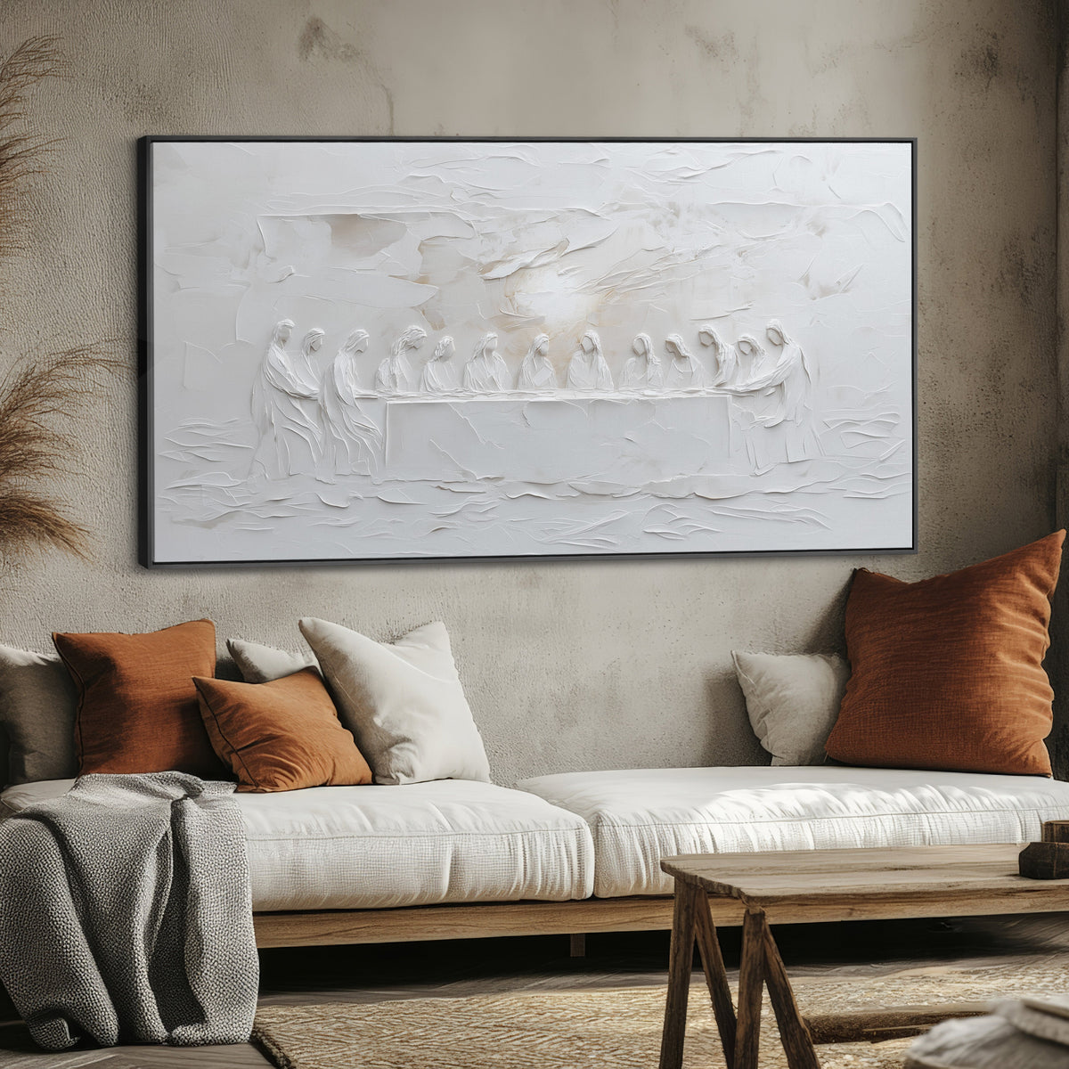 The Last Supper Abstract Soft Grey  - Float Frame Canvas
