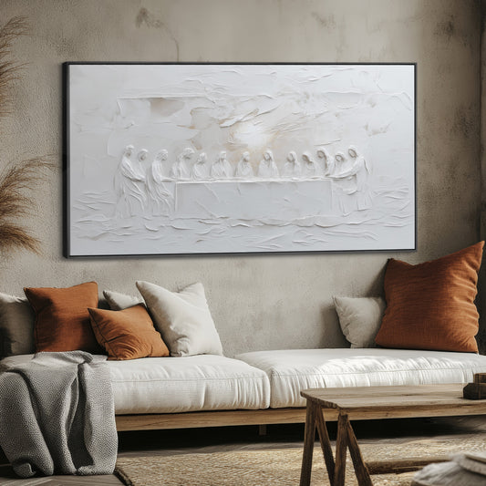 The Last Supper Abstract Soft Grey  - Float Frame Canvas