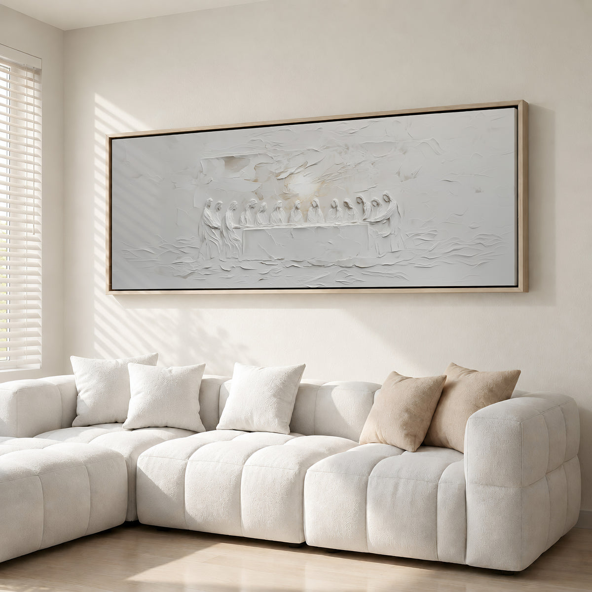 The Last Supper Abstract Soft Grey  - Float Frame Canvas