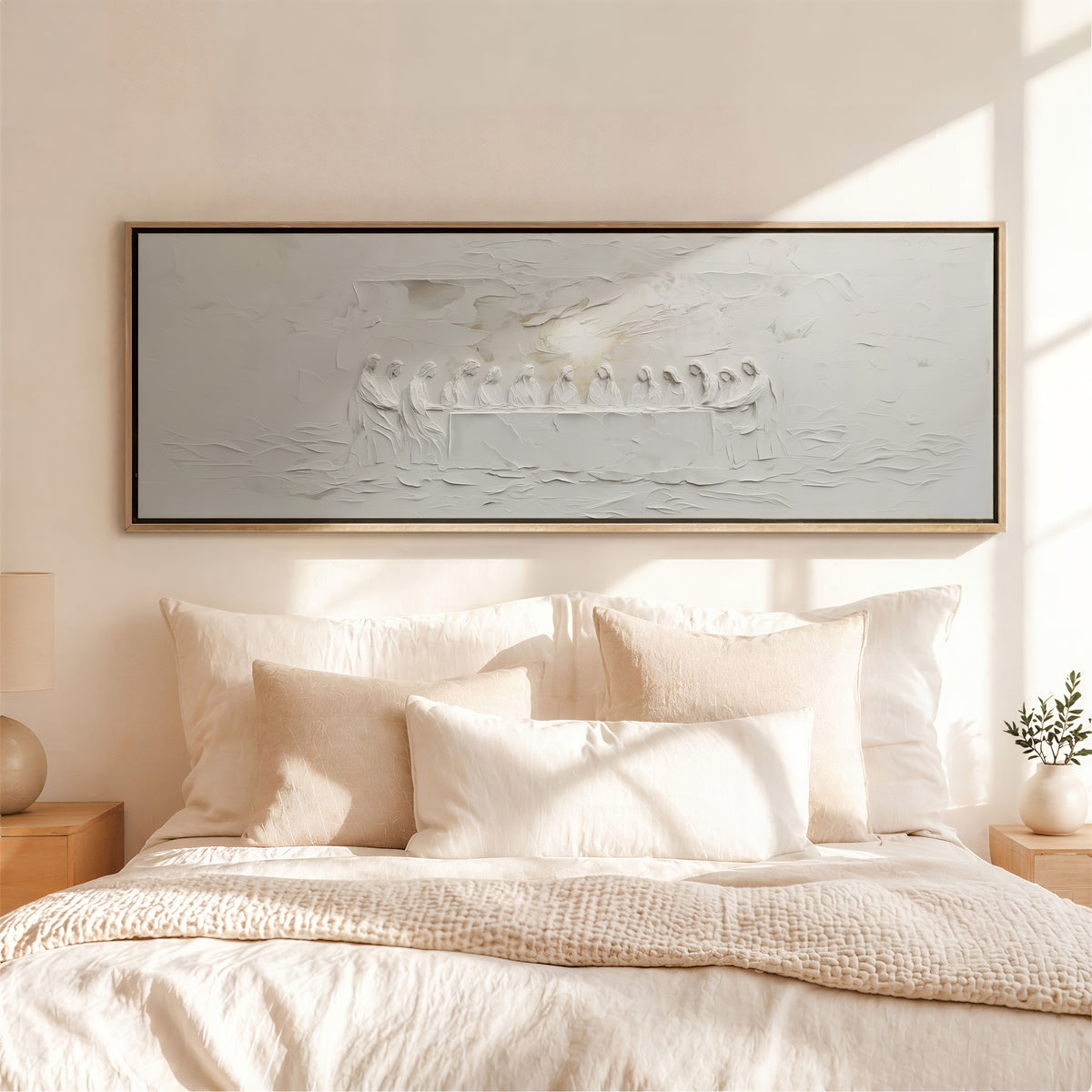The Last Supper Abstract Soft Grey  - Float Frame Canvas