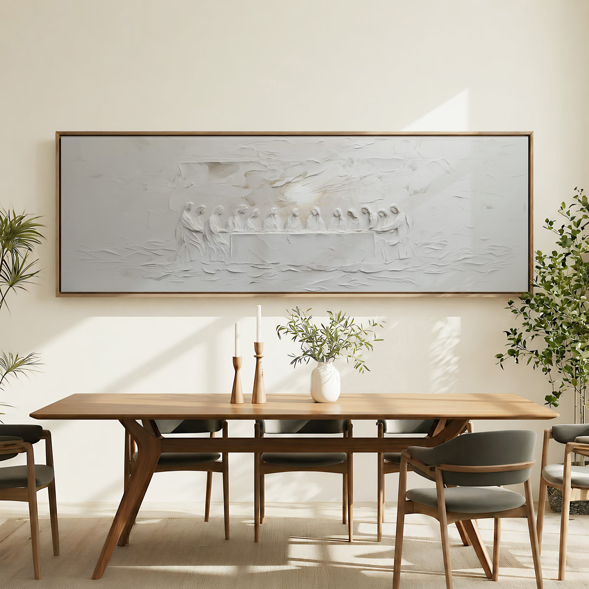 The Last Supper Abstract Soft Grey  - Float Frame Canvas