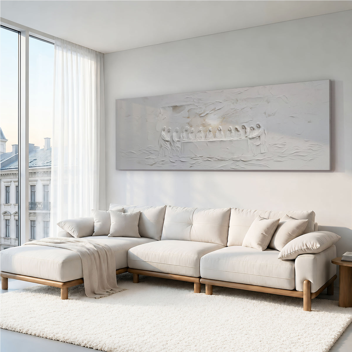 The Last Supper Abstract Soft Grey  - Float Frame Canvas