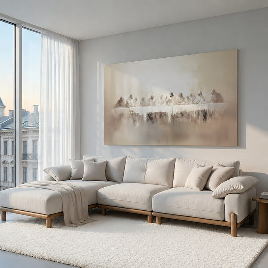 Last Supper Abstract, Neutral Christian Wall Art - Float Frame Canvas