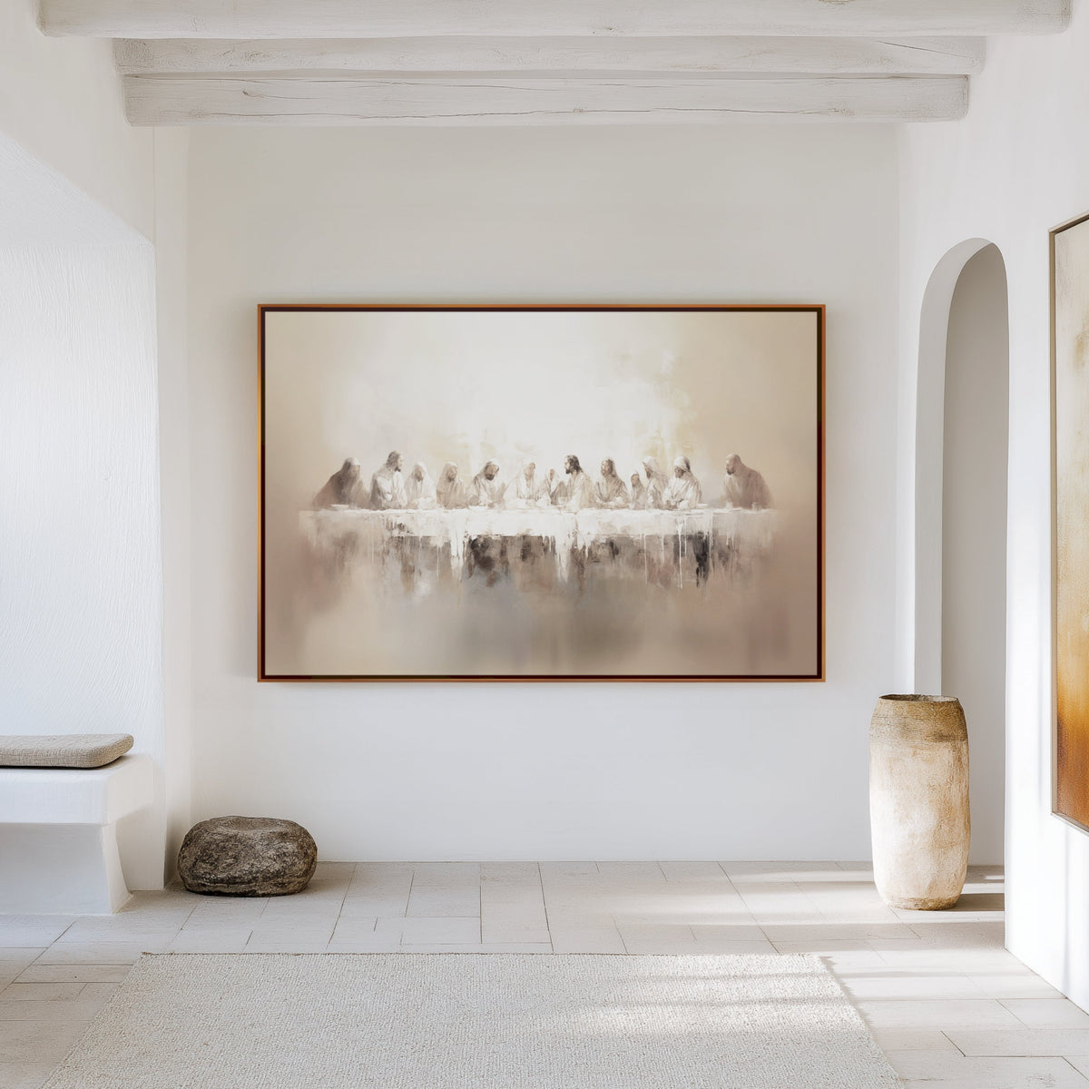 Last Supper Abstract, Neutral Christian Wall Art - Float Frame Canvas