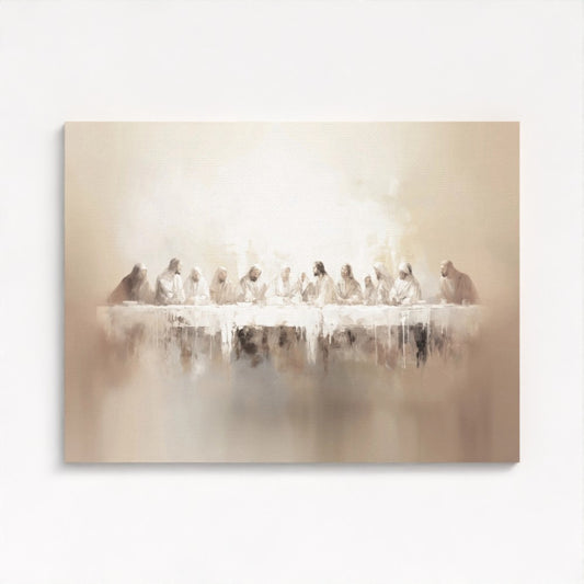 Last Supper Abstract, Neutral Christian Wall Art - Stretched Canvas