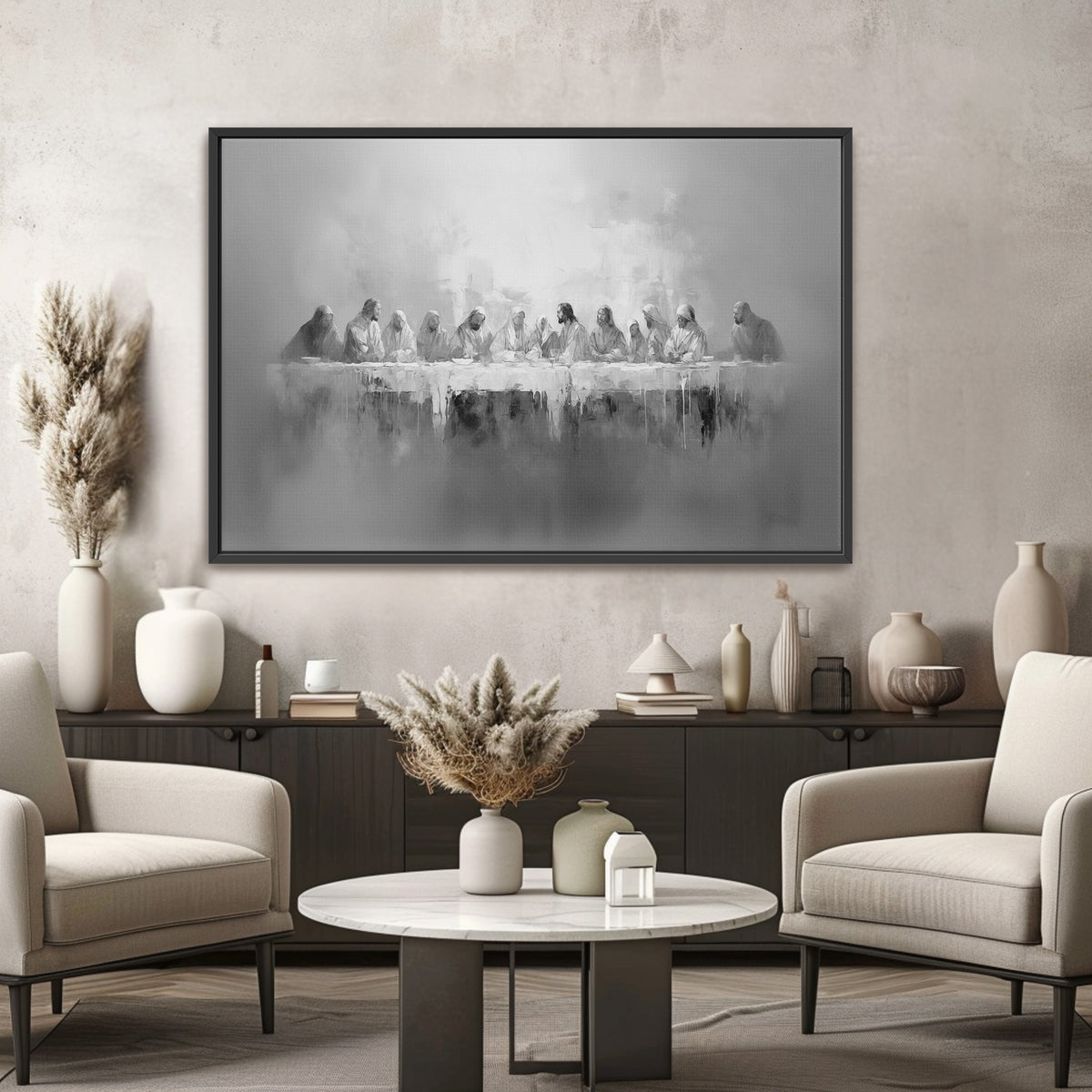 Letztes Abendmahl Schwarz/Weiß - Float Frame Canvas