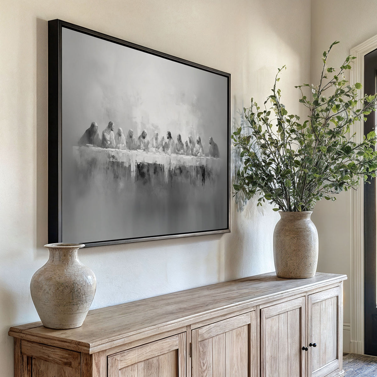 Letztes Abendmahl Schwarz/Weiß - Float Frame Canvas