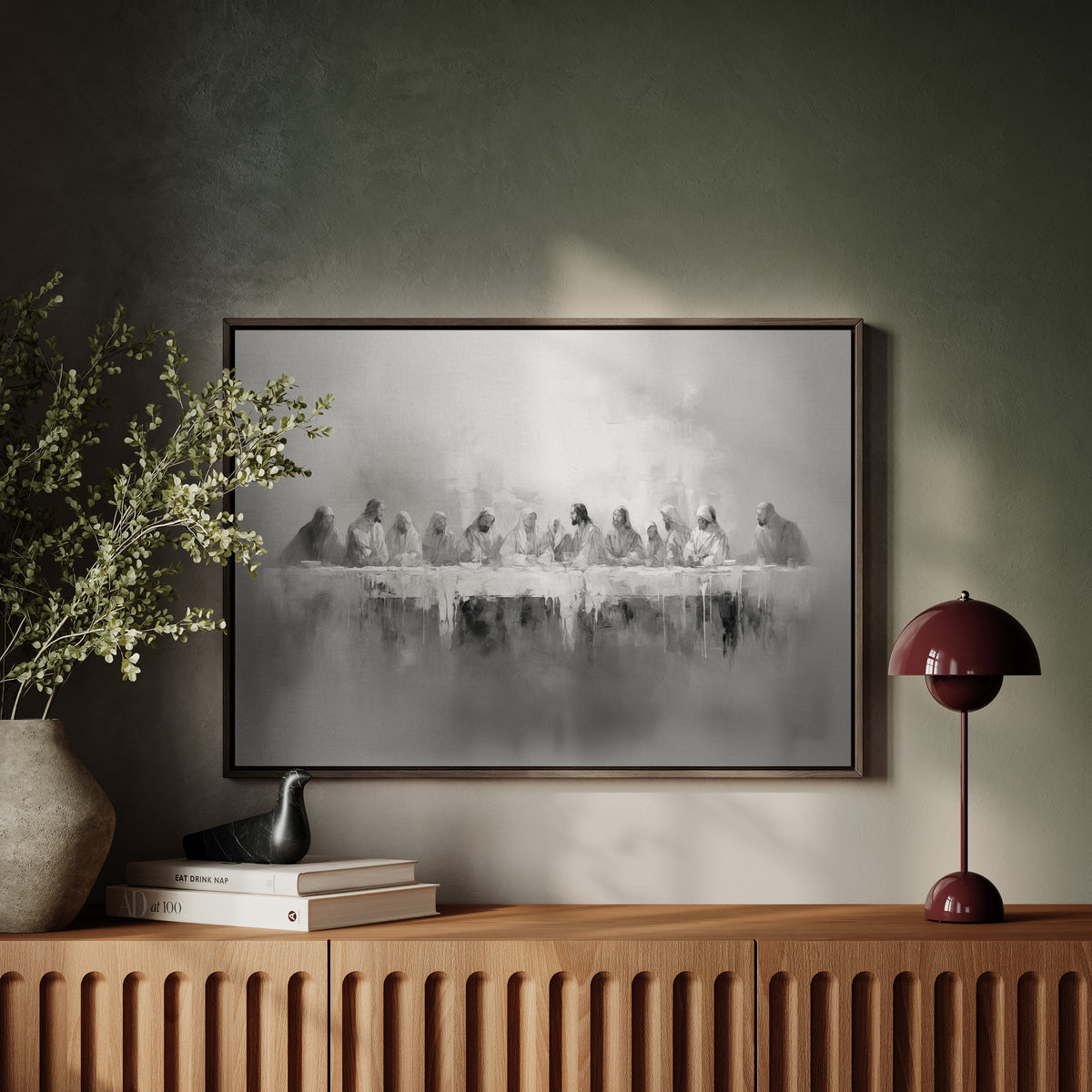Letztes Abendmahl Schwarz/Weiß - Float Frame Canvas