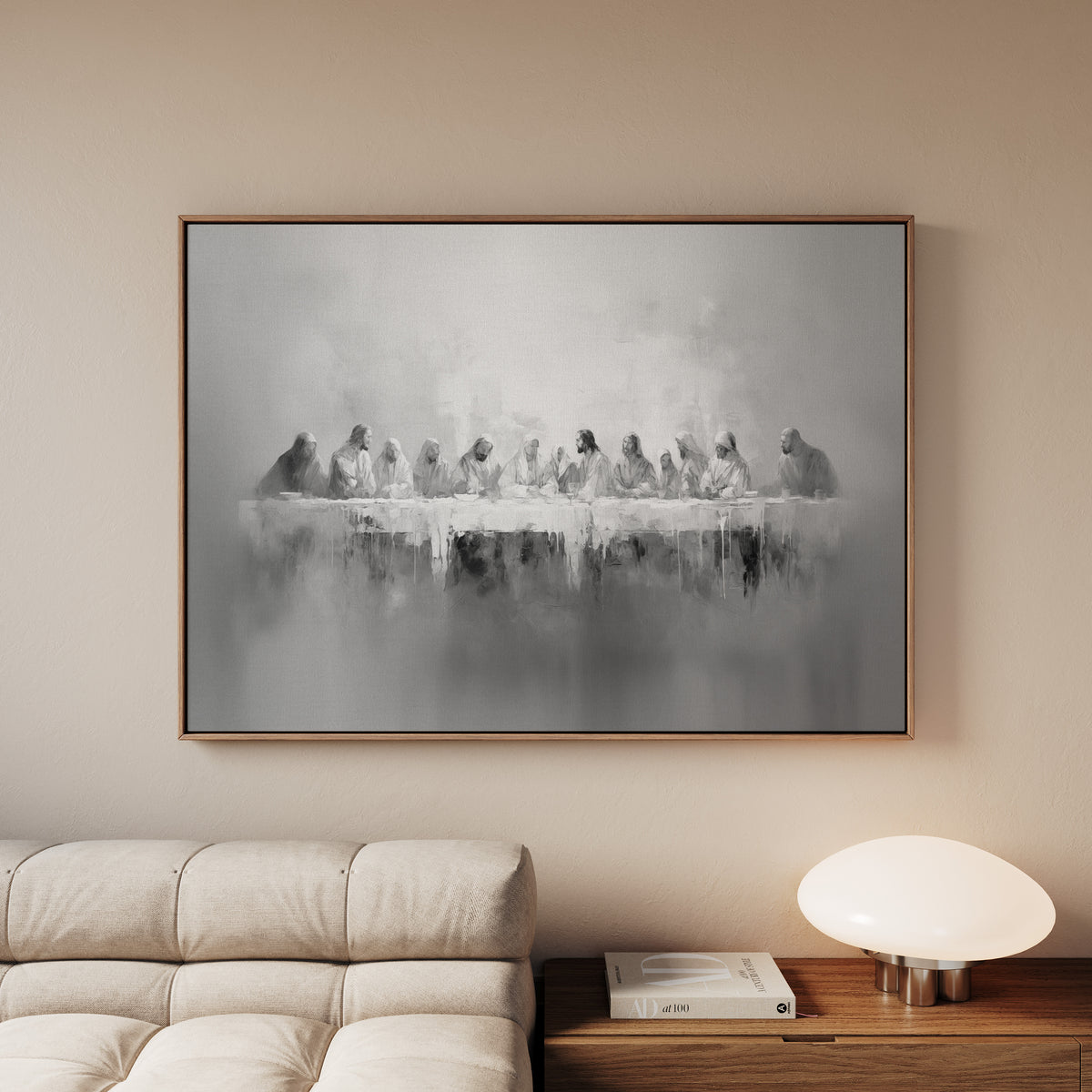 Letztes Abendmahl Schwarz/Weiß - Float Frame Canvas