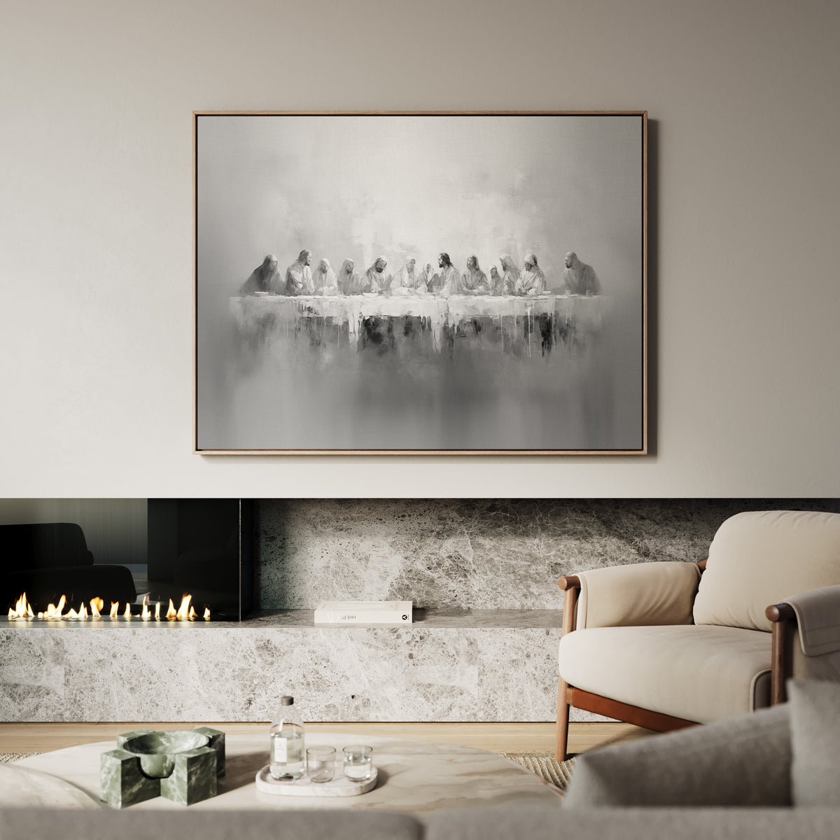 Letztes Abendmahl Schwarz/Weiß - Float Frame Canvas