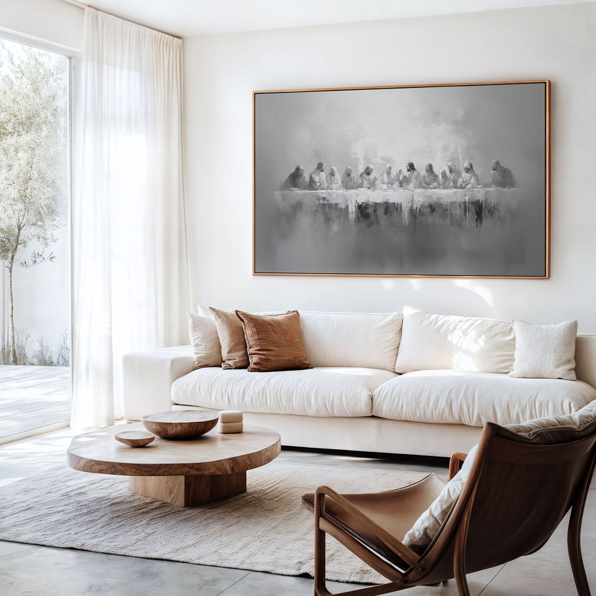 Letztes Abendmahl Schwarz/Weiß - Float Frame Canvas