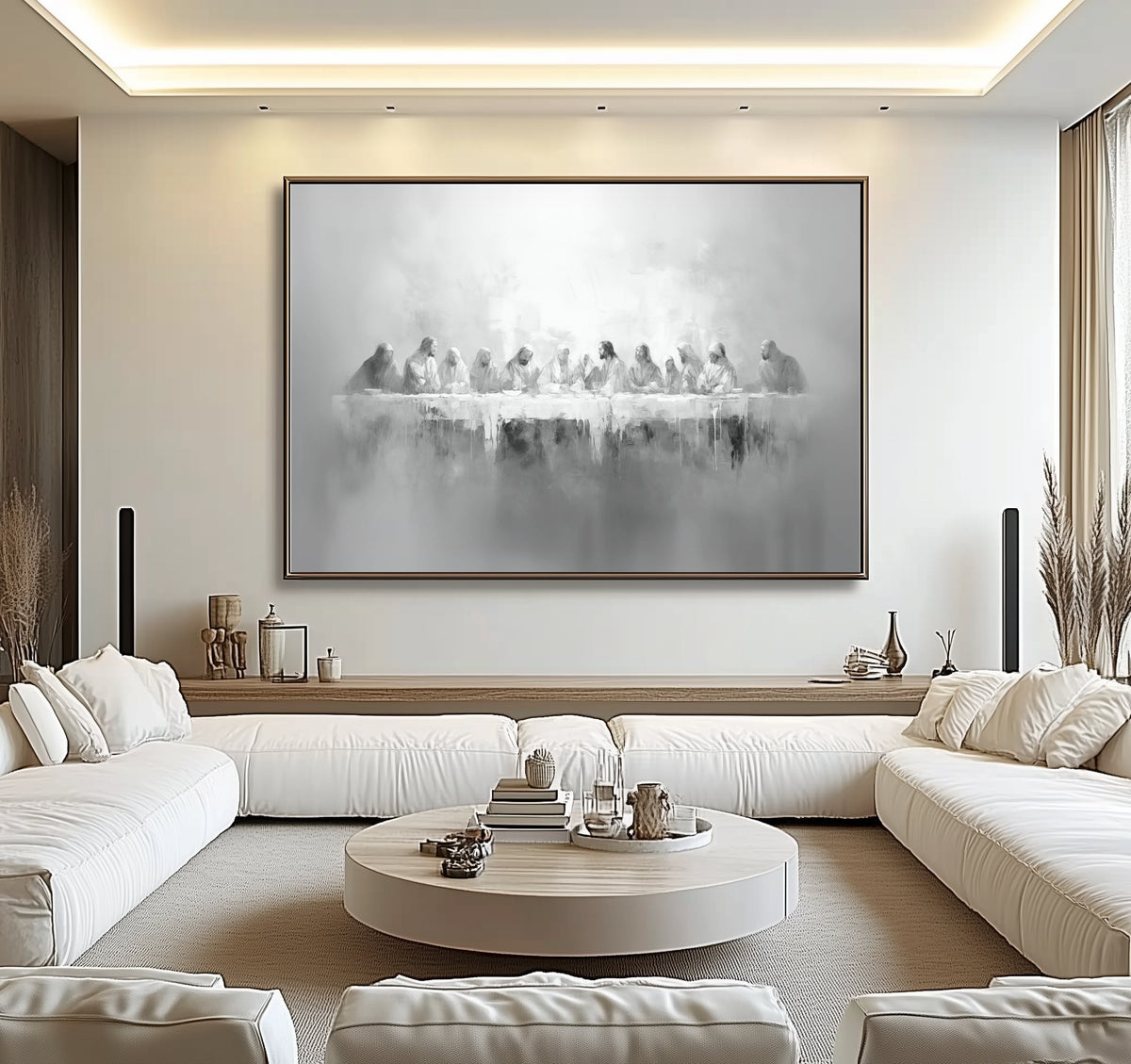 Letztes Abendmahl Schwarz/Weiß - Float Frame Canvas
