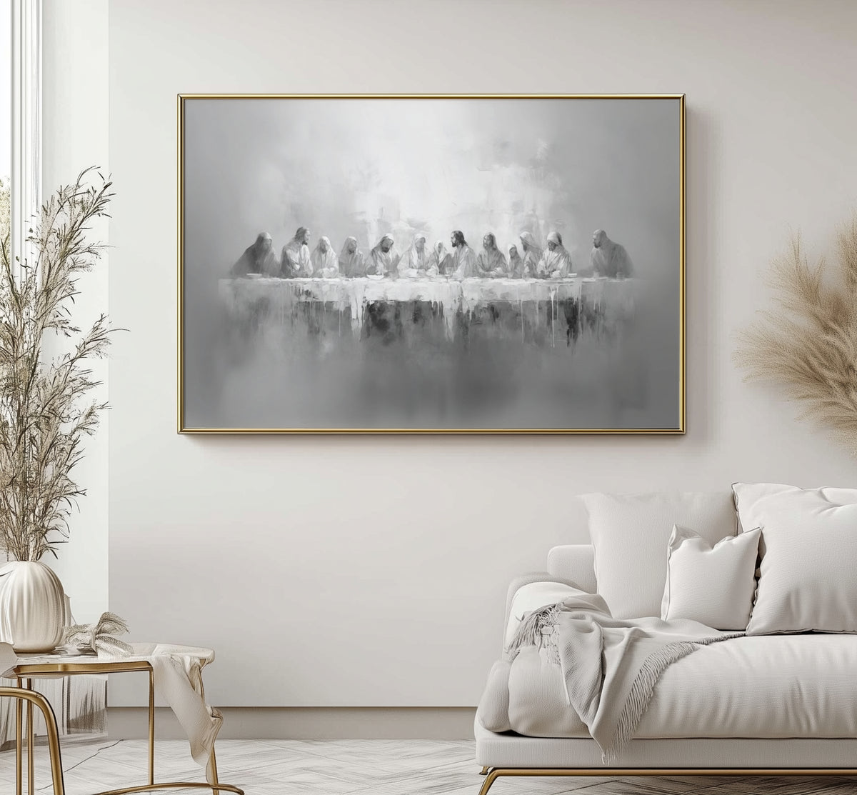 Letztes Abendmahl Schwarz/Weiß - Float Frame Canvas