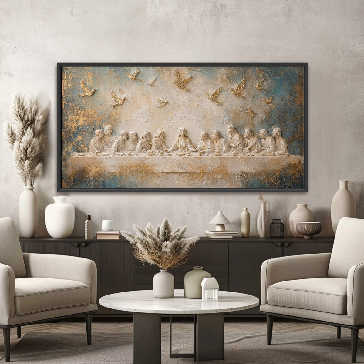 Last Supper 3D Effect Catholic art - Float Frame Canvas