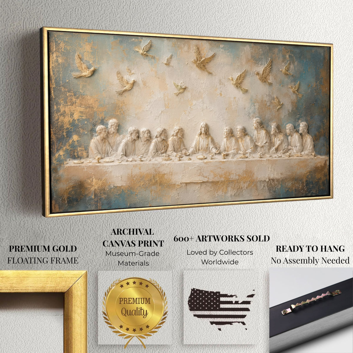 Last Supper 3D Effect Catholic art - Float Frame Canvas