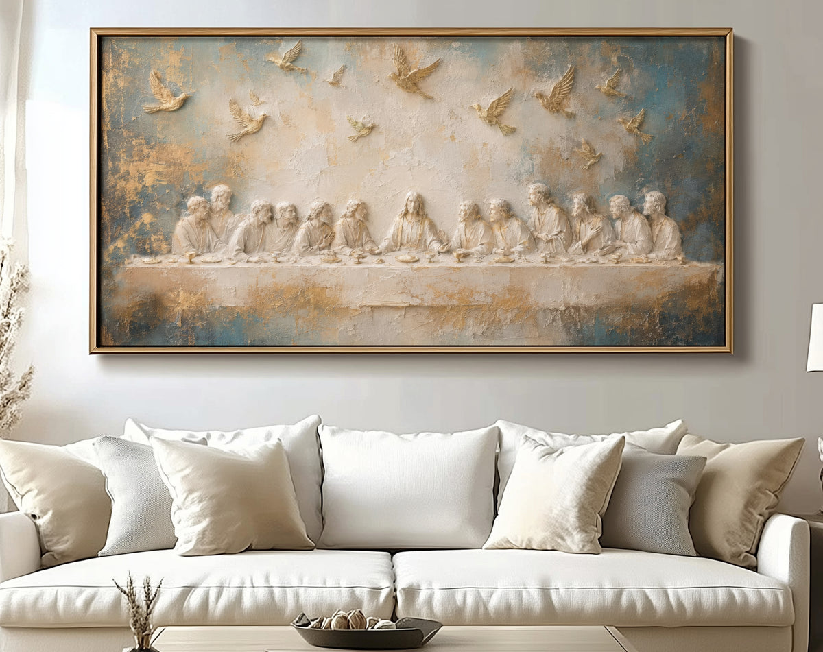 Last Supper 3D Effect Catholic art - Float Frame Canvas