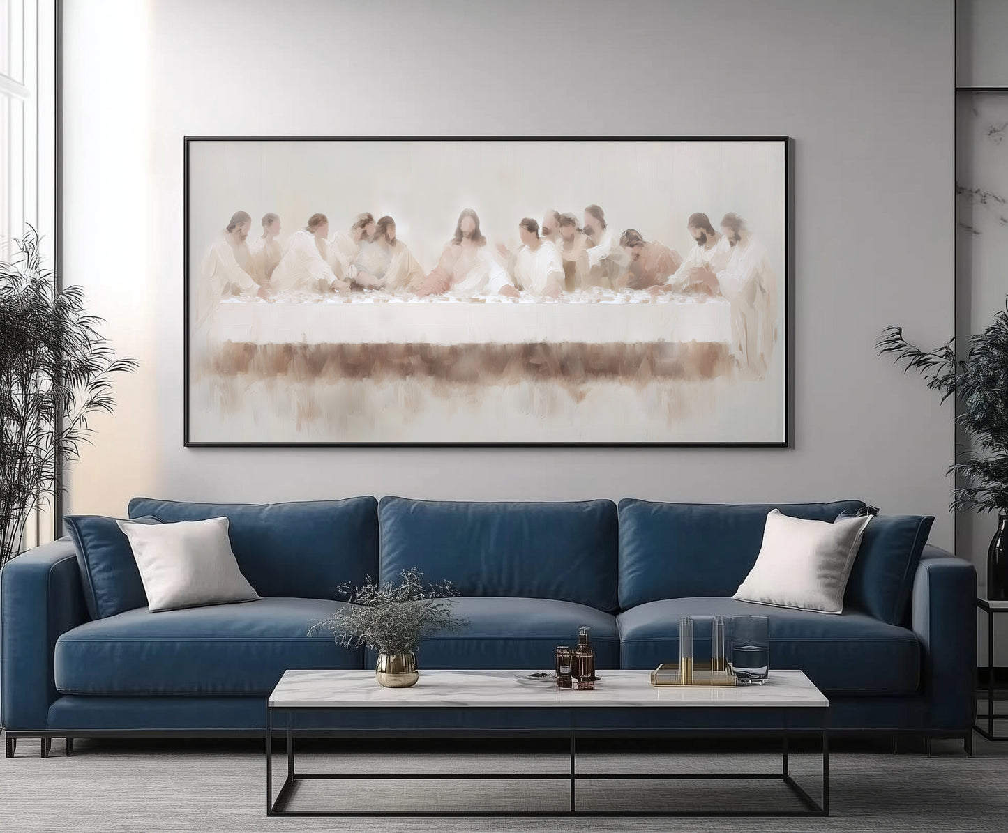Last Supper Wall Art - Minimalist Neutral Christian Decor - Float Frame Canvas