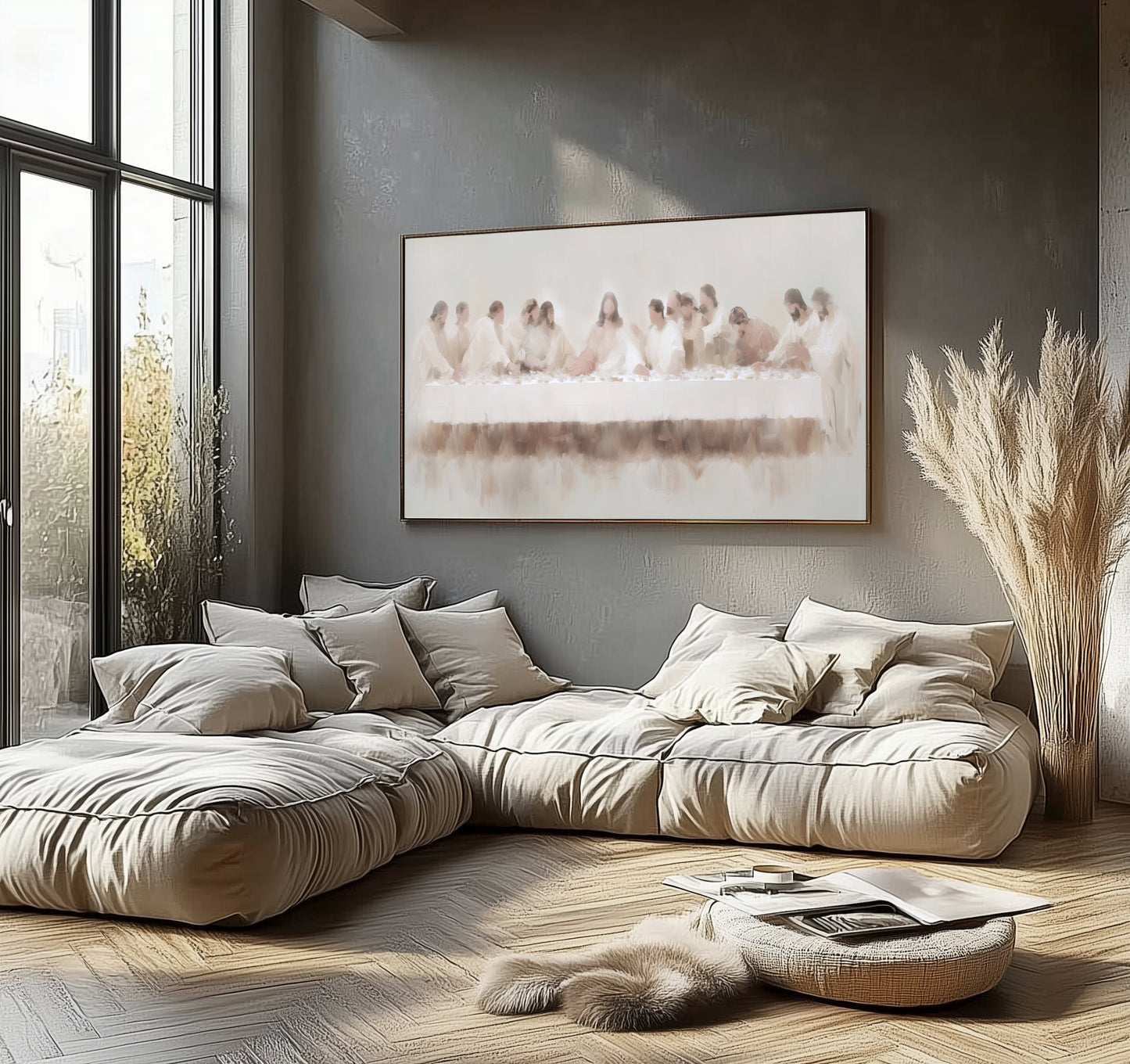 Last Supper Wall Art - Minimalist Neutral Christian Decor - Float Frame Canvas