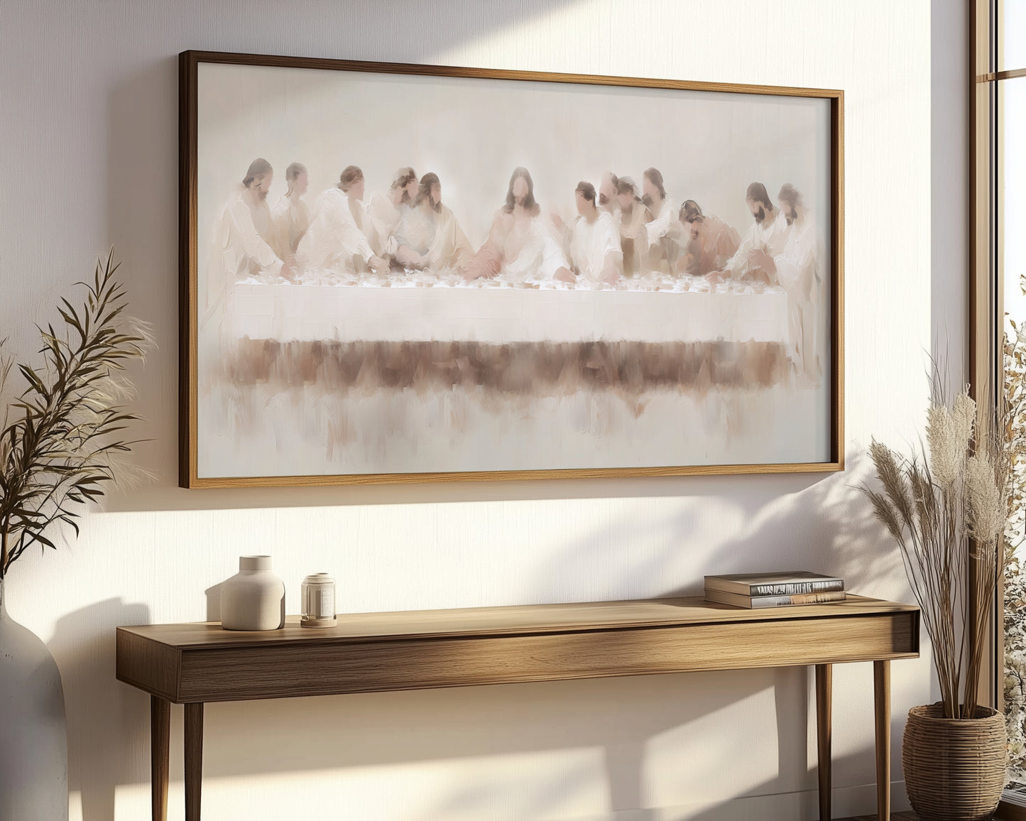 Last Supper Wall Art - Minimalist Neutral Christian Decor - Float Frame Canvas